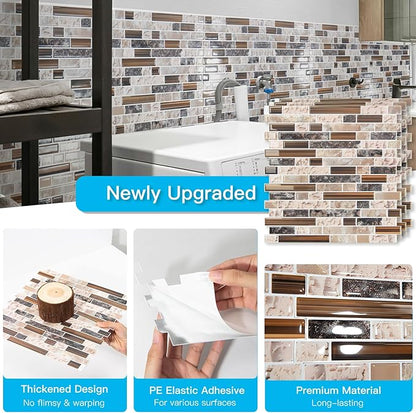 Art3d Linear Design Tile Peel and Stick Backsplash, 10-Sheet, Sandstone | 12 x 12 Inch, Enhanced Thickness, Warp Resistant, Strong Adhesion, Sturdy, for Kitchen, Bedroom, Ideal for Home Improvement