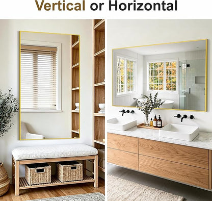 Bathroom Vanity Mirror for Over Sink, 60x36 Inch Matte Gold Mirror | Shatterproof Tempered Glass, Anti-Rust Metal Frame, Rectangle Wall Mirrors for Bedroom, Living Room & Entryway