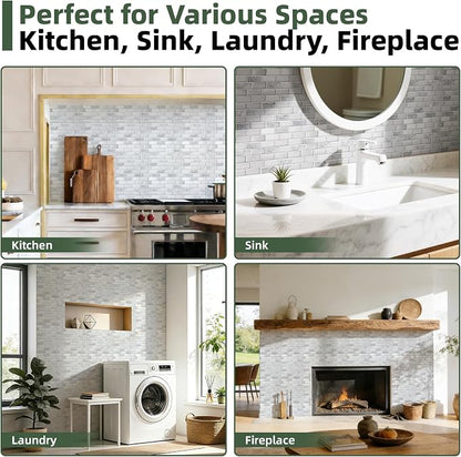 LONGKING Peel and Stick Subway Tile Backsplash for Kitchen, Vertical Strip Design, White Marble Tile, Waterproof Wall Sticker for Kitchen & Bathroom | Peel and stick backsplash, self-adhesive wall tile, White Marble, vertical strip, waterproof, kitchen...