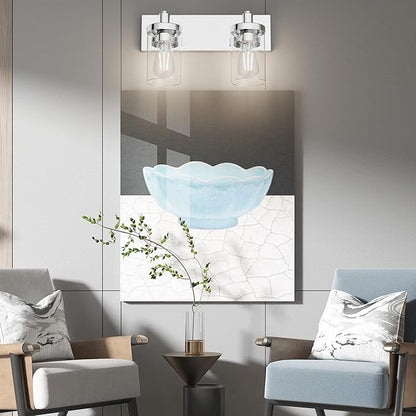 Aipsun Bathroom Vanity Lighting Fixtures Chrome Vanity Light 2 Light Stainless Steel Bathroom Light with Clear Glass Shade(Exclude Bulb)