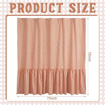 HunnmingRe Ruffle Hem Gingham Shower Curtain, Orange Farmhouse | Waterproof Fabric for Bathroom, Machine Washable, Standard Size Fits Most Tubs, Farmhouse Cottage Style Decor