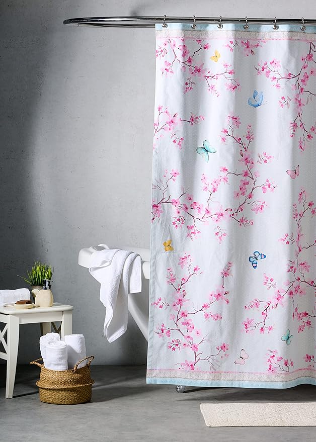 Maison d' Hermine Shower Curtain 100% Cotton One Panel 70"x72" Washable Fabric Shower Curtains for Bathroom, Easy Hanging with 12 Button Holes - Home Hotel Spa Easter Gifts(Blossoms in Spring)