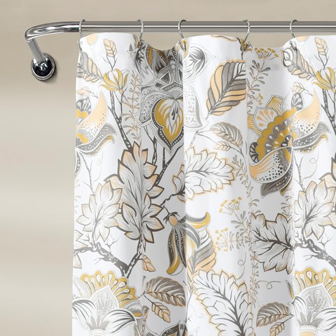 Lush Decor Cynthia Jacobean Shower Curtain, 72" x 72", Yellow & Gray