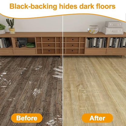Countewol Stick Vinyl Flooring Roll, Light Oak Wood Grain Self Adhesive PVC Floor Sheet, Waterproof, Scratch Resistant & Removable Vinyl Floor Covering for Kitchen, Bedroom, RV, Apartment DIY