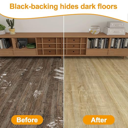 Countewol Stick Vinyl Flooring Roll, Light Oak Wood Grain Self Adhesive PVC Floor Sheet, Waterproof, Scratch Resistant & Removable Vinyl Floor Covering for Kitchen, Bedroom, RV, Apartment DIY