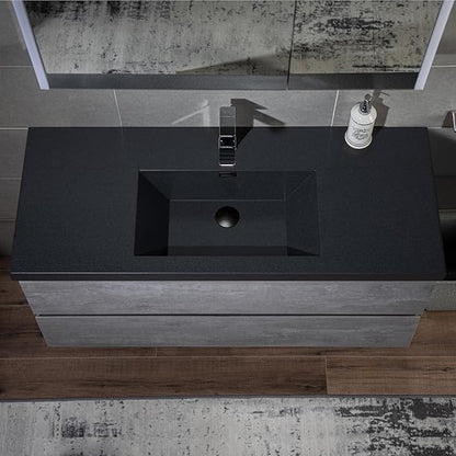 WOODBRIDGE 48 in. W x 19 in. D Wall Mounted Floating Bathroom Vanity in Gray with Quartz Sand Composite Vanity Top in Matte Black