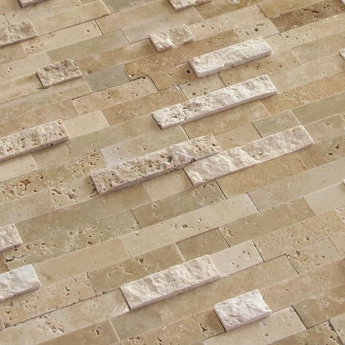 SUNWINGS 5-Sheet Peel and Stick Mosaic Natural 3D Stone Self Adhesive Marble Tiles, 11.5" x 10.7" Stick on Backsplash for Kitchen Bathroom Fireplace Vanity, Beige