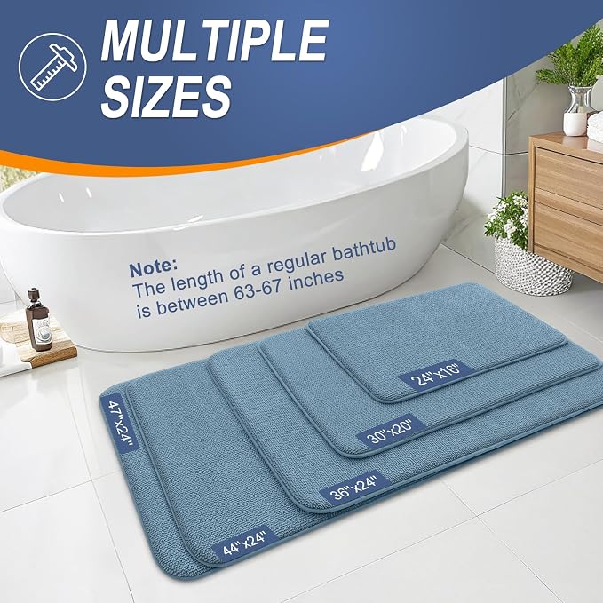 OLANLY Memory Foam Bathroom Runner Rug 47x24, Absorbent Long Mat, Airy Blue | Soft Quick Dry Bath Rugs, Non-Slip Carpet, Machine Washable Mat for Bathroom Floor, Tub and Shower, Home Decor Accessories