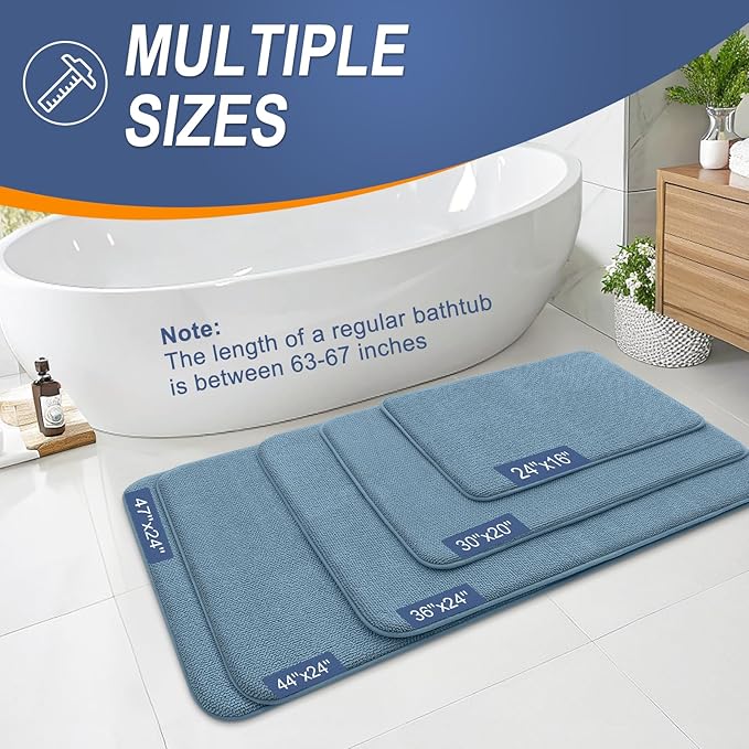 OLANLY Memory Foam Bathroom Runner Rug 70x24, Absorbent Long Mat, Airy Blue | Soft Quick Dry Bath Rugs, Non-Slip Carpet, Machine Washable Mat for Bathroom Floor, Tub and Shower, Home Decor Accessories