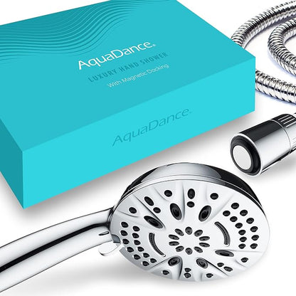 AquaDance New Magnetic Docking 8-setting High Pressure Handheld Shower Head | Space-age Magnetic Guidance Bracket System, Giant 5-inch Face, Extra-long 72-inch Stainless Steel Hose - All Chrome Finish