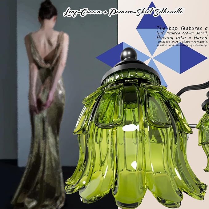 3-Light Bathroom Vanity Light Fixture Wall Mounted Mirror Front Lamp | with Water-Lily Shaped Green Crystal Glass Shade, Modern Black Antique Finish Lamp for Mirror Kitchen Living Room Hallway