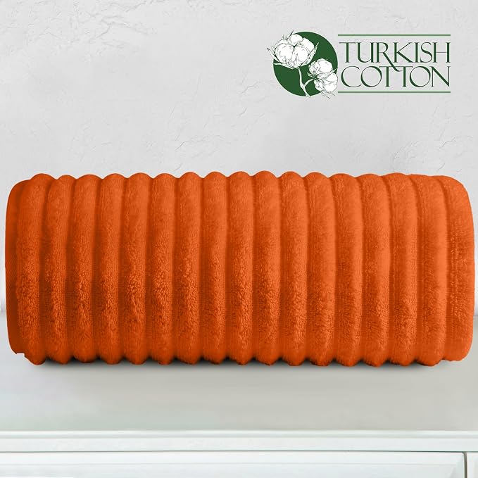 Elegant Comfort 100% Turkish Cotton Corduroy Ribbed Luxury Jumbo Bath Towel Ultra Soft - 35 x 70 Inch - Luxury Spa Premium Hotel Quality Highly Absorbent and Quick Dry Large Bath Towel, Orange