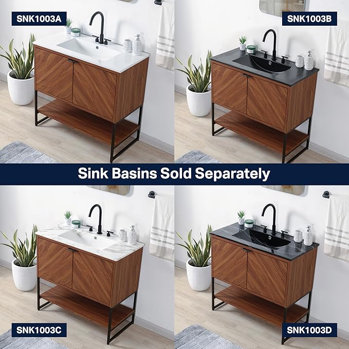 JONATHAN Y VAN1015B Juhl 35 in. W x 18 in. D x 33 in. H Chevron-Front Modern Minimalist 2-Shelf Bathroom Vanity Cabinet Only with Soft Closing Doors (Sink Basin Not Included), Walnut