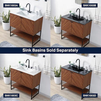 JONATHAN Y VAN1015B Juhl 35 in. W x 18 in. D x 33 in. H Chevron-Front Modern Minimalist 2-Shelf Bathroom Vanity Cabinet Only with Soft Closing Doors (Sink Basin Not Included), Walnut