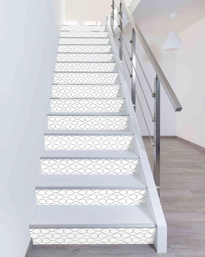 FLFK Stair Riser Decals,Modern Grid Vinyl Sticker for Stairs Decoration,14Pcs 39.3"X7.08"