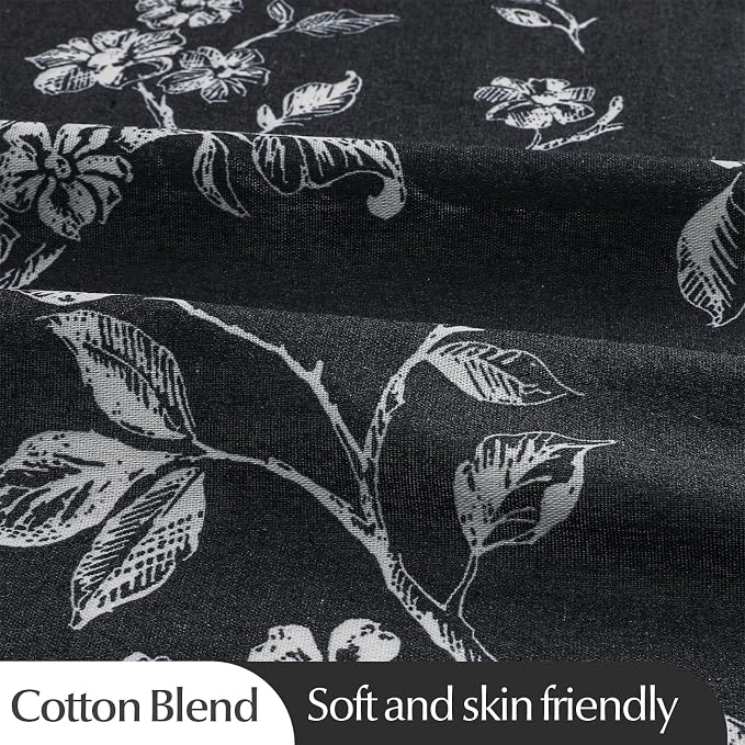 MitoVilla Black White Cotton Floral Shower Curtain for Bathroom, 72 x 72 | Black White BoHo Cottagecore Spring Shower Curtains, Modern Farmhouse Country Plant Leaves Bathroom Décor, 72 x 72