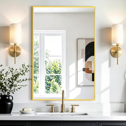 Rectangular Bathroom Mirror, 30"x20" Gold Metal Framed Vanity Mirror | HD Shatterproof Wall Mirror, Horizontal or Vertical Hanging, Easy Installation for Bathroom, Bedroom, Living Room, Entryway