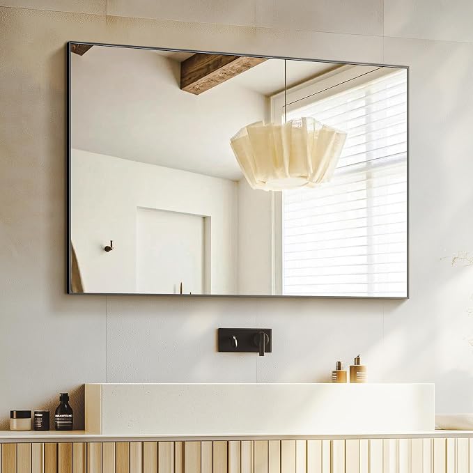 Bathroom Vanity Mirror for Wall, 30"x40" Bathroom Mirror for Over Sink | HD Shatterproof Glass, Rectangular Metal Frame, Horizontally or Vertically, Mirror for Bathroom, Living Room, Entryway(Black)