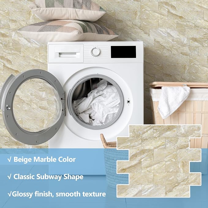 2026 New Upgrade Peel and Stick Backsplash Tile, Peel and Stick 11.34" X 11.57" Wall Tile for Kitchen, Bathroom, Fireplace, Laundry (Polished Beige, 10 Packs)