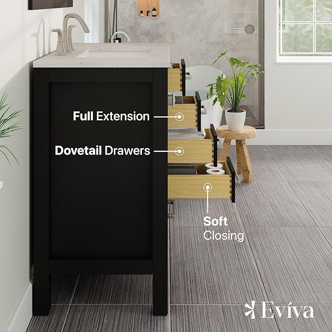 Eviva Aberdeen 36 inch Espresso Transitional Bathroom Vanity with White Carrara Quartz Countertop and Undermount Porcelain Sink