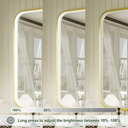 40x30 Inch Gold LED Bathroom Mirror with Lights,3000K/4500K/6000K | Stepless Dimmable, Anti-Fog, Memory Function, Aluminum Frame Wall Mount Lighted Vanity Mirror, ETL Listed, IP54 Waterproof