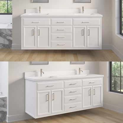 Capri III 72" Double Sink Bathroom Vanity With Stealth Organizer, Solid Wood Bathroom Cabinet with Engineered Stone Countertop & Backspalsh, Soft Closing Door & Drawer, Pre-Assembled, White