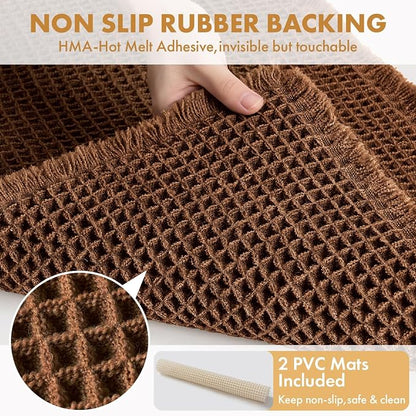 MIULEE Set of 2 Waffle Bathroom Rugs Boho Bath Mat Mocha 20x32 Inch | Non Slip, Super Absorbent, Washable, Ultra Soft, Rubber Backed Bath Rugs for Bathroom Floor Tub Shower