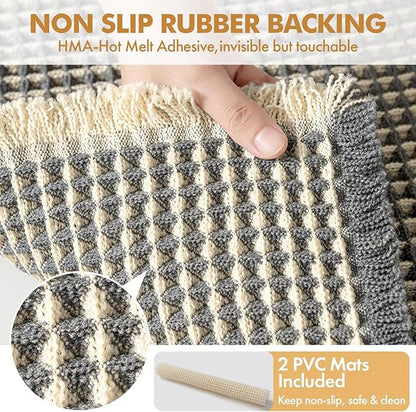 MIULEE Set of 2 Waffle Bathroom Rugs Dark Grey&Yellow Bath Mat 17x24 Inch | Non Slip, Super Absorbent, Washable, Ultra Soft, Rubber Backed, Small Boho Bath Rugs for Bathroom Floor Tub Shower