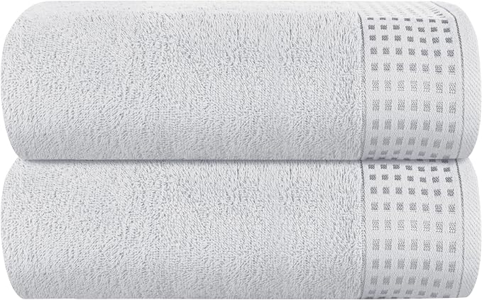 GLAMBURG 100% Cotton Oversized 2 Pack Bath Sheets 35x70, Ultra Soft Highly Absorbant Compact Quickdry & Lightweight Large Bath Sheet Set, Ideal for Gym Travel Camp Pool - Light Grey