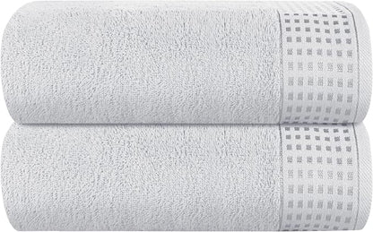 GLAMBURG 100% Cotton Oversized 2 Pack Bath Sheets 35x70, Ultra Soft Highly Absorbant Compact Quickdry & Lightweight Large Bath Sheet Set, Ideal for Gym Travel Camp Pool - Light Grey