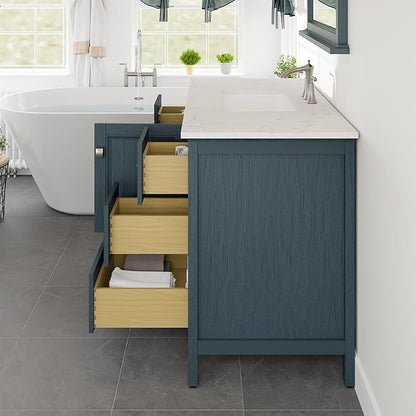Eviva Britney Ash Blue 42 Inch Bathroom Vanity with Sink - A Fusion of Bathroom Sink Cabinet - White Undermount Porcelain Sinks - Bathroom Vanities for Elegance-Bathroom Sink Vanity