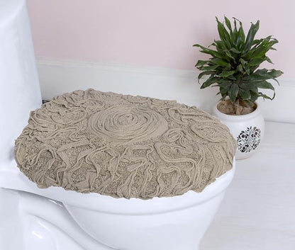 Home Weavers Bell Flower Toilet Lid Cover – 18"x18", 100% Cotton Tufted, Soft & Absorbent, Non-Slip, Machine Washable Bathroom Seat Cover, Linen