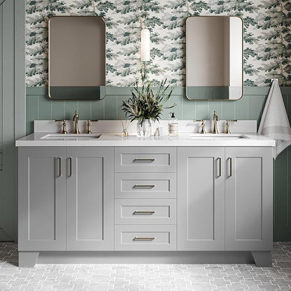 DKB Emilia 72 Inch Bathroom Vanity Double Sink — Grey Bathroom Vanity with Sink, 1.5" Edge Pure White Quartz Countertop & Backsplash, 4 Soft-Close Doors, and 6 Dovetail Drawers