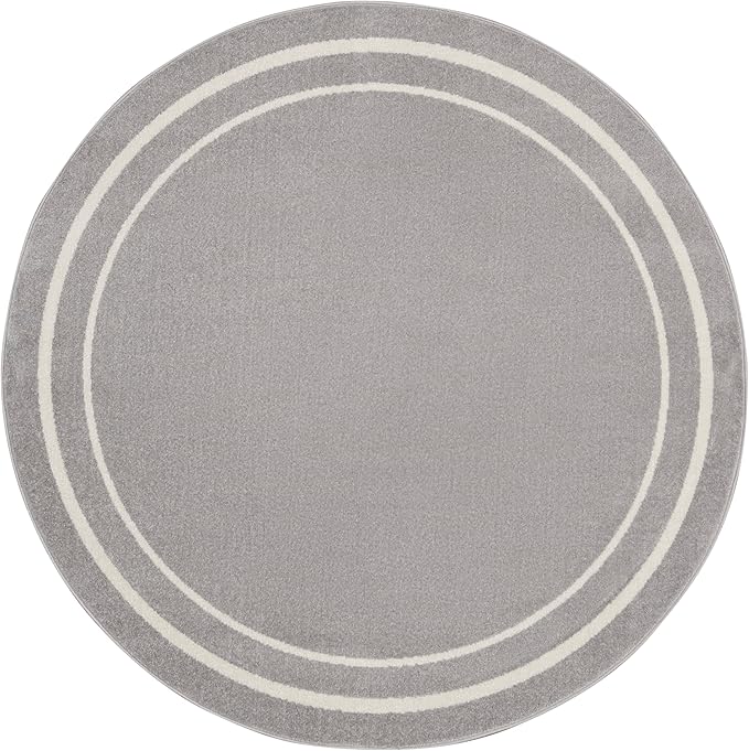 Nourison Home Nourison Essentials Grey Ivory 8' x Round Area Rug - Easy Clean, Non Shedding, Bed Room, Living Room, Dining Room, Kitchen (8' x Round)