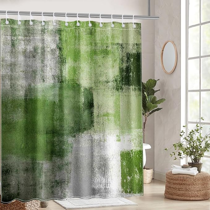 Mocsicka Abstract Shower Curtain Grey Abstract Art Painting Shower Curtain Bathroom Bathtub Curtain 72x72 Inch with 12 Hooks (Green)