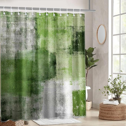 Mocsicka Abstract Shower Curtain Grey Abstract Art Painting Shower Curtain Bathroom Bathtub Curtain 72x72 Inch with 12 Hooks (Green)