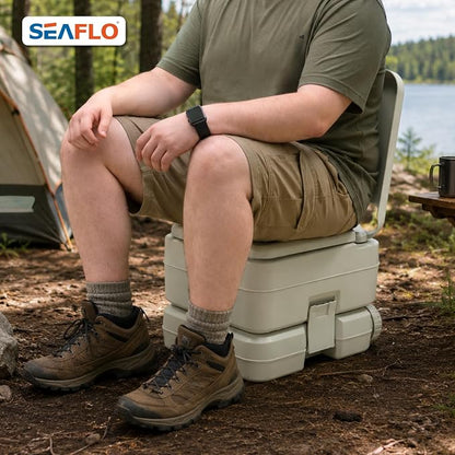 SEAFLO Premium Camping Portable Toilet - 5.8 Gallon Waste 3.43 Gall Fresh Tank (100 Flushes), 440 lbs Max Weight, Level Indicator, Sealed Waste Tank for RV, Boat, Elderly, Off-Grid, 4-Year Warranty