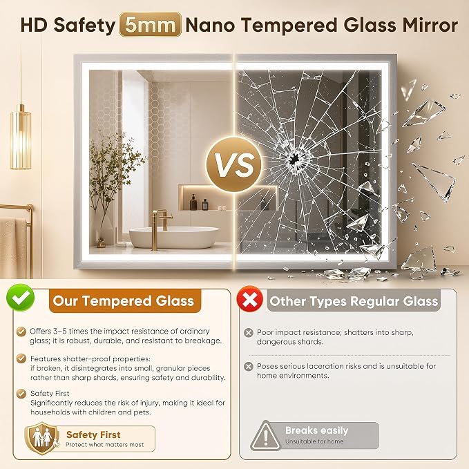 Antok 30x40 LED Bathroom Mirror with Lights, Backlit + Front Lit Vanity Mirror with CRI>90, Dimmable Anti-Fog Smart Mirror with Memory Function, 3 Color Temperatures, Shatterproof Tempered Glass, ETL