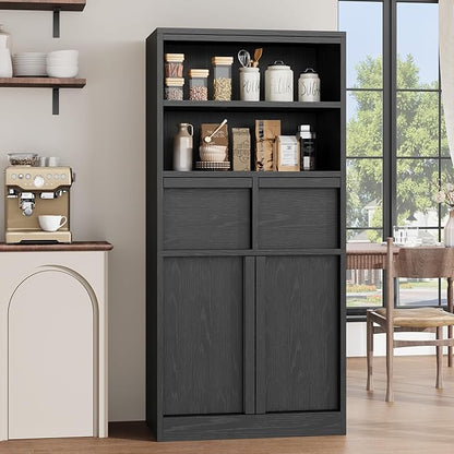 GAOMON 51" Tall Bathroom Storage Cabinet, Floor Cabinet with Doors & 2 Drawers, Organizer Cabinet Freestanding for Bathroom, Living Room, Kitchen & Pantry, Black