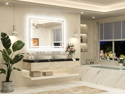 48 x 36 Bathroom LED Mirror Brushed Nickel Metal Frame Frontlit & Backlit Vanity Mirror Stepless Dimmable Anti-Fog 3 Colors White/Warm/Natural Light up Vanity Mirror Wall-Mounted