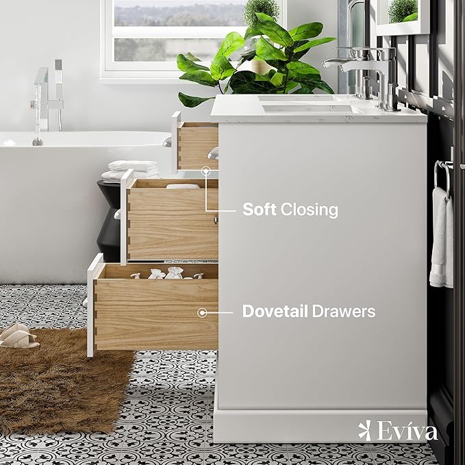Eviva Epic 48 in. White Double Sink Bathroom Vanity with White Carrara Quartz Countertop