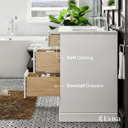 Eviva Epic 48 in. White Double Sink Bathroom Vanity with White Carrara Quartz Countertop