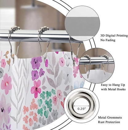 Extra Wide Clawfoot Tub Purple Floral Wrap All Bathroom Shower Curtain Set | 180"W x 70"H Cute Around; waterproof HD print, quick-dry fabric with 12 hooks for easy hanging.