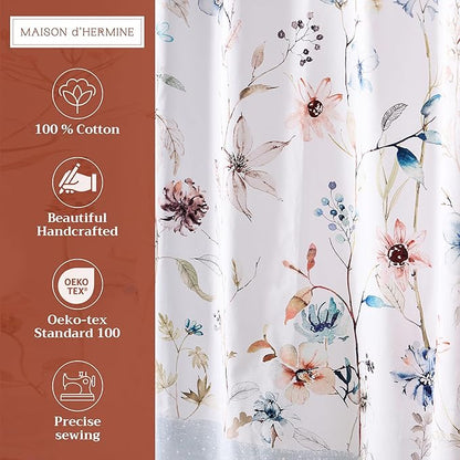 Maison d' Hermine Shower Curtain 100% Cotton One Panel 70"x72" Washable Fabric Shower Curtains for Bathroom, Easy Hanging with 12 Button Holes - Home Hotel Spa Easter Gifts (Ice Florals)