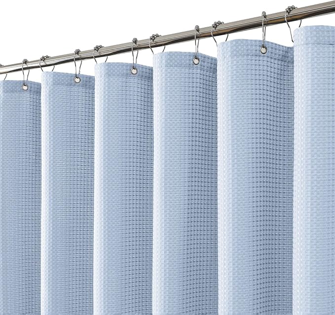 256GSM Heavy Duty Waffle Weave Shower Curtain, Fog Blue 72"x72" | with Weighted Hem - Hotel Spa Luxury Water-Repellent Polyester Bathroom Curtain for Home, RV, Apartment, Dorm