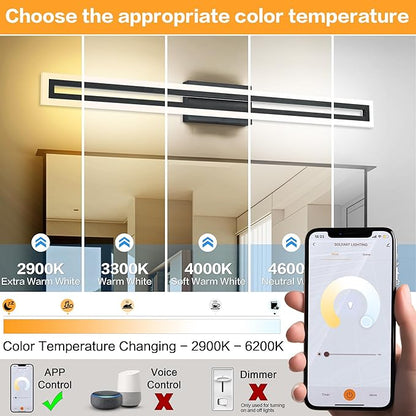SOLFART Dimmable Black Bathroom Light Fixtures Bathroom Vanity Light Over Mirror 40 Inch APP Control Modern Adjustable LED Lights Color Adjustable