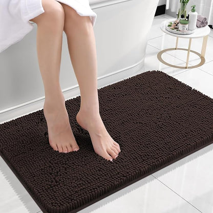 OLANLY Small Bathroom Rugs 24x16, Extra Soft Absorbent Chenille Bath Rugs | Brown, Quick-Drying Rubber Backing, Machine Washable Bath Mat for Bathroom Floor, Tub and Shower, Home Decor Accessories