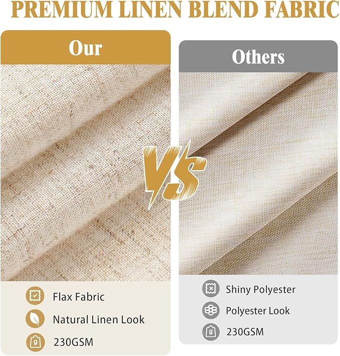 Scalloped Shower Curtain Linen Boho Beige 72" W x 72" L | Linen Fabric, Black Border, Washable, Heavy Duty Cloth, Shower Curtain for Boho Farmhouse Bathroom Bathtub