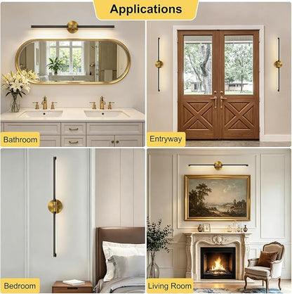 31" Modern Bathroom Vanity Light, Black and Gold Bathroom Light Fixture | Upgraded Bright 18W, 4000K, 360° Rotatable, CRI 90+, Brushed Gold Vanity Lights, LED Bathroom Lighting Fixtures over Mirror