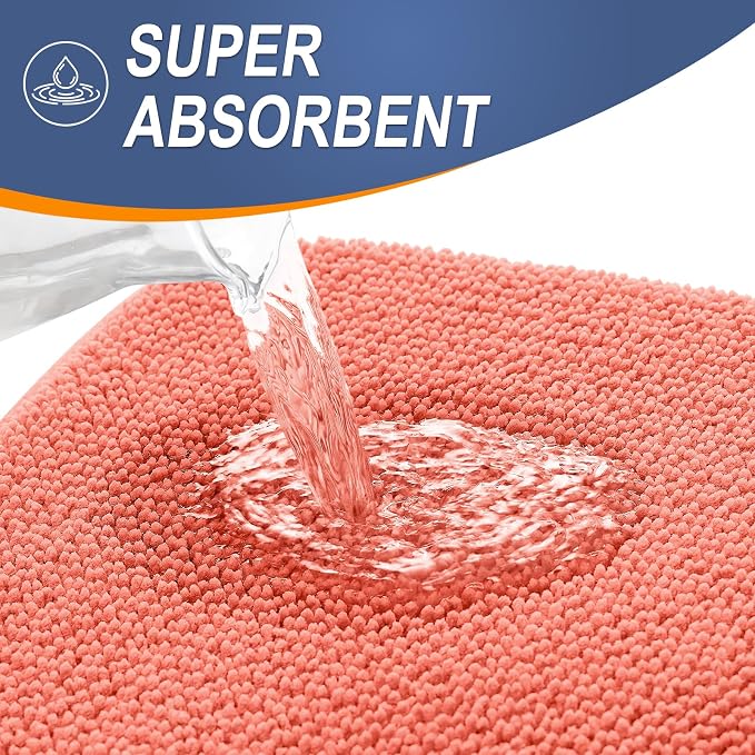 OLANLY Thick Memory Foam Bathroom Rugs 30x20, Absorbent Bath Mat, Coral | Soft Quick Dry Bath Rugs, Non-Slip, Machine Washable Carpet for Bathroom Floor, Tub and Shower, Home Decor Accessories